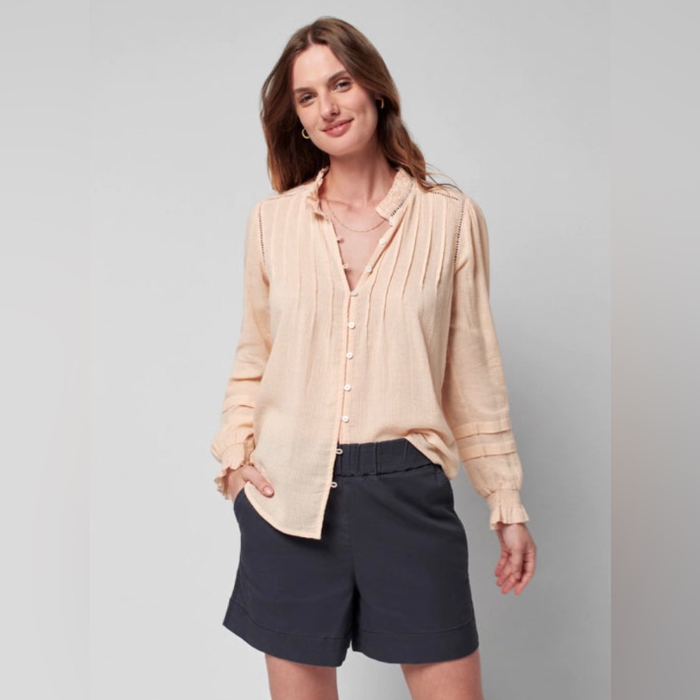 NWT Faherty Willa Button Front Peasant Blouse Vanilla Cream